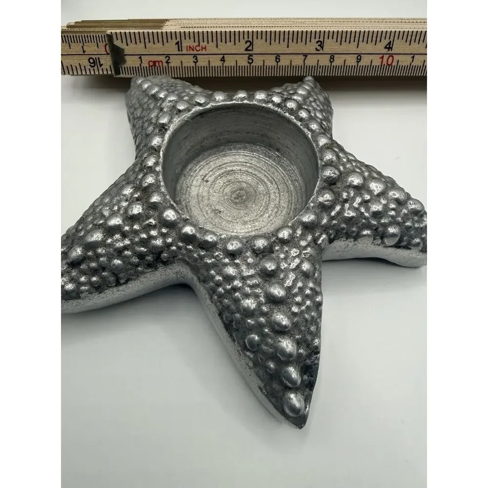 Set of 4 Silver Starfish Tealight Candle Holders Coastal Beach Nautical Decor